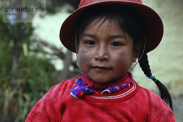 Indiomädchen  Portrait  bei Cusco  Anden  Peru  Südamerika