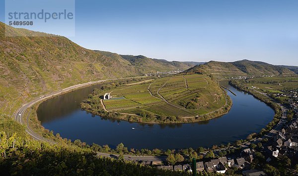 Deutschland  Rheinland-Pfalz  Bremm  Blick auf gewundene Mosel und Weinberg von calmont