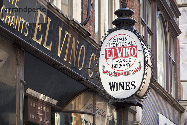 Schild der Weinbar El Vino  Fleet Street Straße  London  England  Großbritannien  Europa