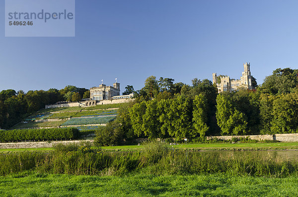 Lingnerschloss und Schloss Eckberg mit Blick auf das Elbtal  Dresden  Sachsen  Deutschland  Europa