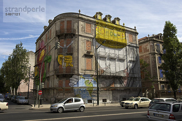 Lissabon Hauptstadt Europa Landschaft Wohnhaus Graffiti Portugal