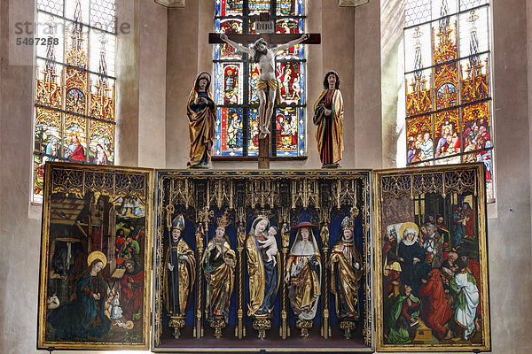 Spätgotischer Schreinaltar St. Maria und die vier Kirchenväter  Stadtkirche St. Maria  Hersbruck  Mittelfranken  Franken  Bayern  Deutschland  Europa
