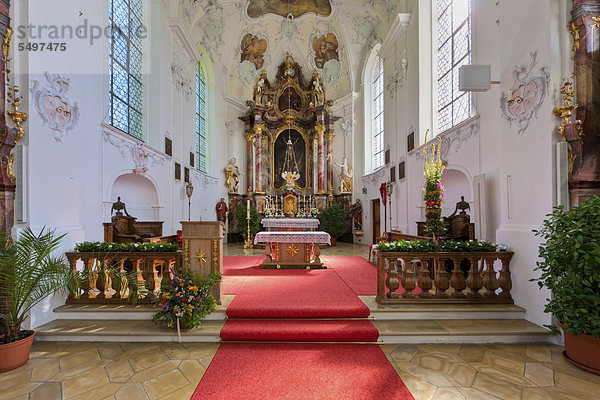 Klosterkirche  Kloster Wessobrunn  Pfaffenwinkel  Oberbayern  Bayern  Deutschland  Europa