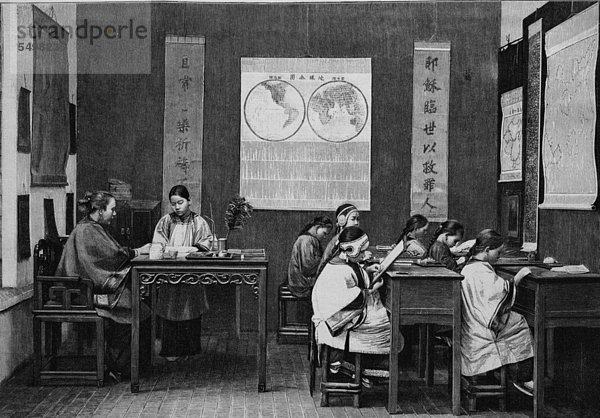 Christliche Mädchenschule in Hongkong  China  Holzstich  ca. 1880