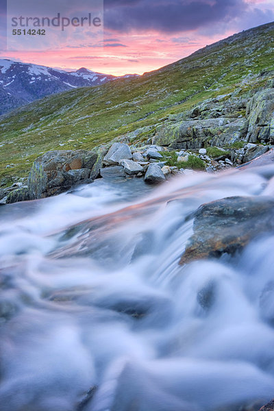 Gebirgsbach im Blakkadal-Tal  Saltfjellet-Svartisen-Nationalpark  Provinz Nordland  Norwegen  Skandinavien  Europa