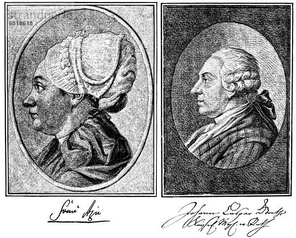 Historischer Druck  Portrait der Eltern von Johann Wolfgang von Goethe  1749 - 1832  aus dem Bildatlas zur Geschichte der Deutschen Nationalliteratur von Gustav Könnecke  1887