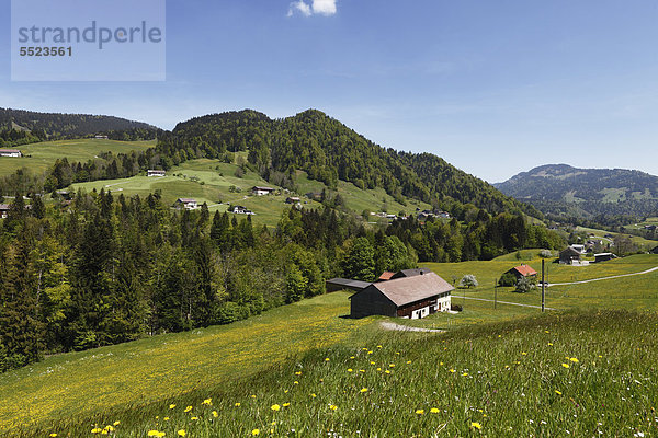 Hittisau village with Gfaell  Bregenzerwald region  Vorarlberg  Austria  Europe