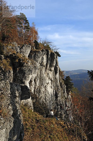 Röthelfels  beliebter Kletterfelsen in der Fränkischen Schweiz  Morschreuth  Oberfranken  Bayern  Deutschland  Europa