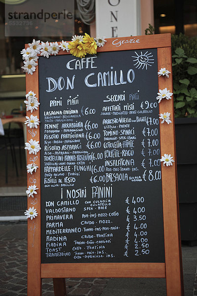 Speisekarte des Restaurant Don Camillo in Brescello  Emilia Romagna  Italien  Europa
