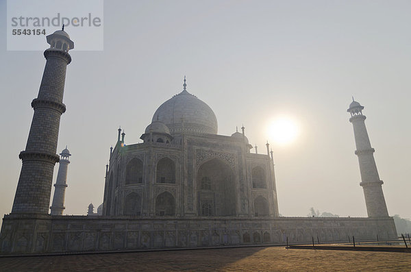 Taj Mahal  UNESCO Weltkulturerbe  vor der aufgehenden Sonne  Agra  Uttar Pradesh  Indien  Asien