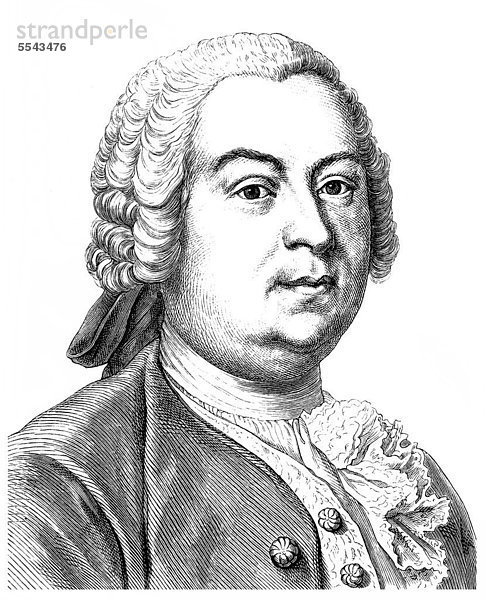 Historische Zeichnung aus dem 19. Jahrhundert  Portrait von Johann Christoph Gottsched  1700 - 1766  ein deutscher Schriftsteller  Dramaturg und Literaturtheoretiker der Aufklärung