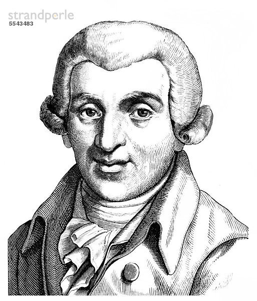 Historische Zeichnung aus dem 19. Jahrhundert  Portrait von Johann Wilhelm Ludwig Gleim  1719 - 1803  ein deutscher Dichter der Aufklärungszeit