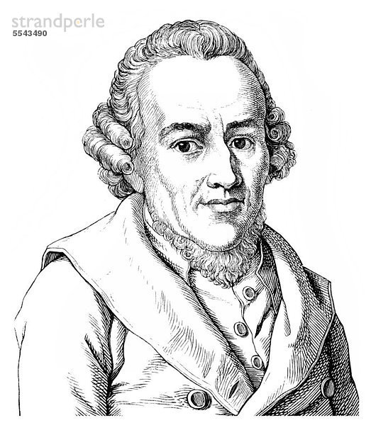 Historische Zeichnung aus dem 19. Jahrhundert  Portrait von Moses Mendelssohn  1729 - 1786  ein deutsch-jüdischer Philosoph der Aufklärung