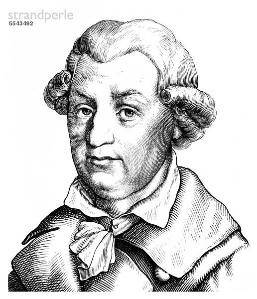 Historische Zeichnung aus dem 19. Jahrhundert  Portrait von Johann Karl August Musäus  1735 - 1787  ein deutscher Schriftsteller  Literaturkritiker  Philologe und Märchensammler der Aufklärung