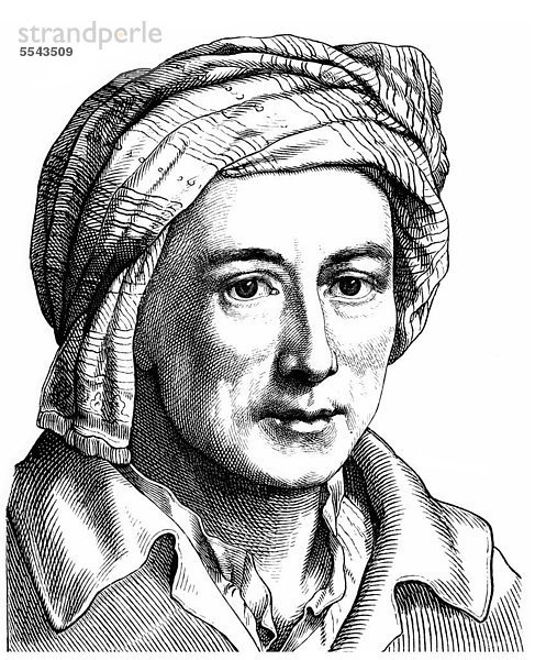 Historische Zeichnung aus dem 19. Jahrhundert  Portrait von Johann Joachim Winckelmann  1717 - 1768  ein deutscher Archäologe  Antiquar und Kunstschriftsteller der frühen Aufklärung