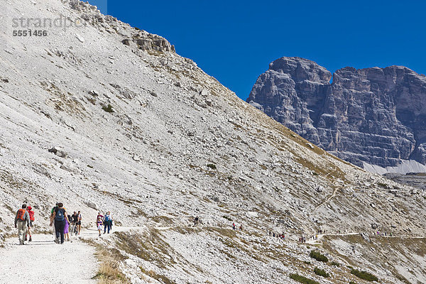 Tre Cime di Lavaredo  Drei-Zinnen-Wanderweg  Dolomiten  Italien  Europa