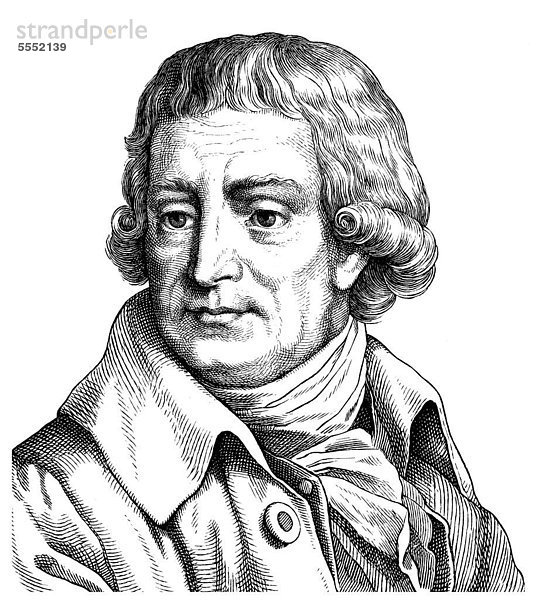 Historische Zeichnung aus dem 19. Jahrhundert  Portrait von Christian Gottlob Heyne  1729 -1812  ein deutscher Professor und Bibliothekar