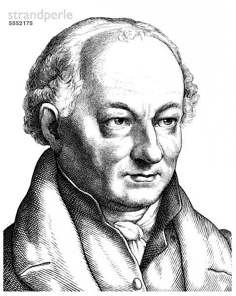 Historische Zeichnung aus dem 19. Jahrhundert  Portrait von Friedrich Christoph Perthes  1772-1843  ein deutscher Buchhändler und Verleger