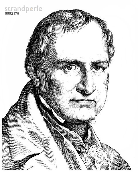 Historische Zeichnung aus dem 19. Jahrhundert  Portrait von Christian Leopold Freiherr von Buch  1774 - 1853  ein deutscher Geologe