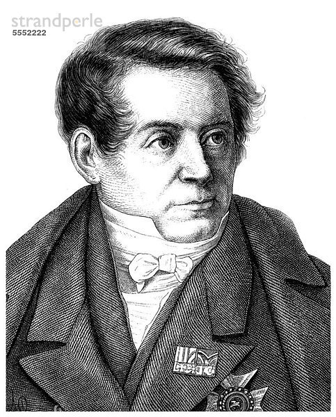 Historische Zeichnung aus dem 19. Jahrhundert  Portrait von August Wilhelm von Schlegel  1767 - 1845  ein deutscher Literaturhistoriker  Übersetzer  Schriftsteller  Indologe und Philosoph