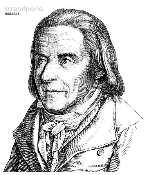Historische Zeichnung aus dem 19. Jahrhundert  Portrait von Johann Heinrich Pestalozzi  1746 - 1827  ein Schweizer Pädagoge  Philanthrop  Philosoph und Politiker