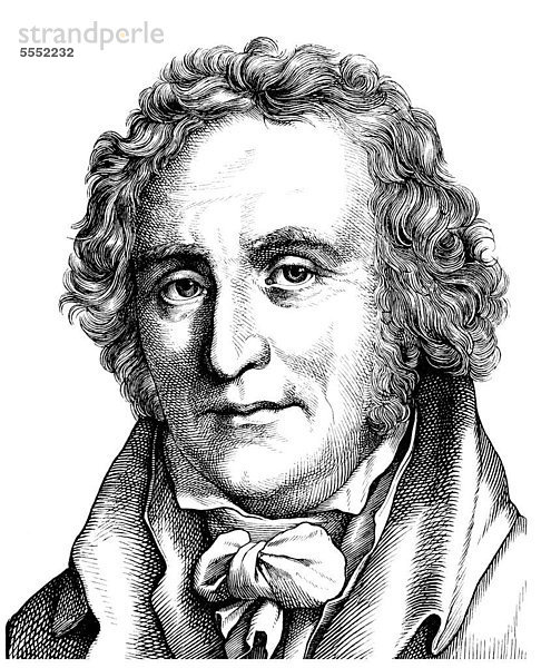 Historische Zeichnung aus dem 19. Jahrhundert  Portrait von Graf Friedrich Leopold zu Stolberg-Stolberg  1750 - 1819  ein deutscher Dichter  Übersetzer und Jurist