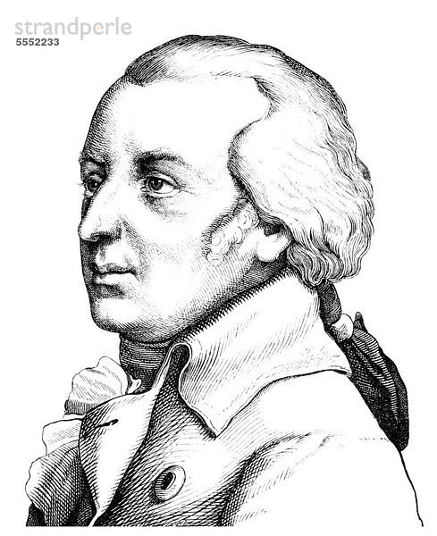 Historische Zeichnung aus dem 19. Jahrhundert  Portrait von Johannes von Müller  1752 - 1809  ein Schweizer Geschichtsschreiber  politischer Publizist und Staatsmann
