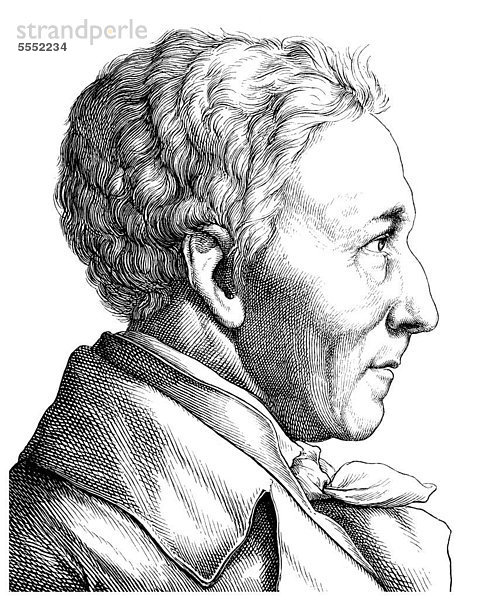 Historische Zeichnung aus dem 19. Jahrhundert  Portrait von Albrecht Daniel Thaer  1752 - 1828  ein Polywissenschaftler und Begründer der Agrarwissenschaft