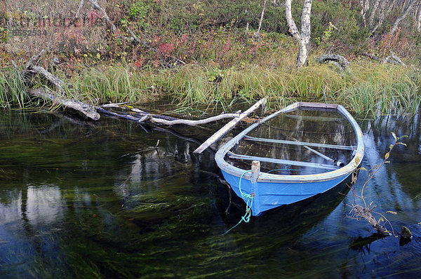 Altes gesunkenes Boot in einem Bach  Rondane Nationalpark  Norwegen  Europa