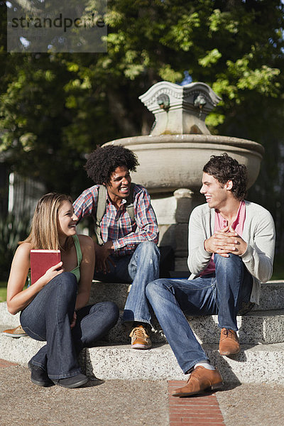 Studenten sitzen zusammen auf dem Campus