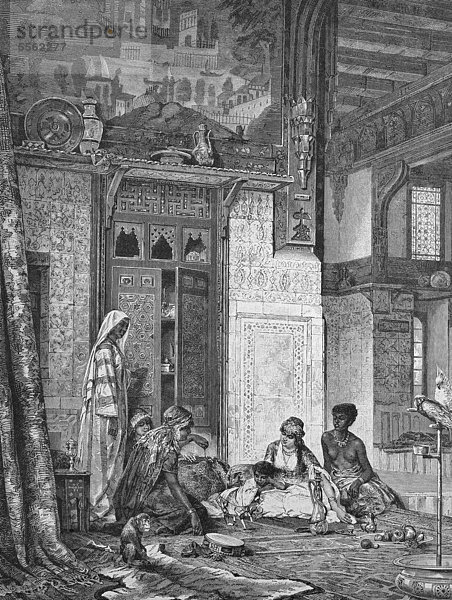 In einem Harem zur Khalifenzeit  historischer Holzstich  ca. 1880