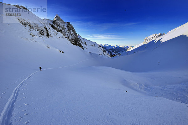 Skispur mit Tourengeher  Wildhaus  Toggenburg  St. Gallen  Schweiz  Europa