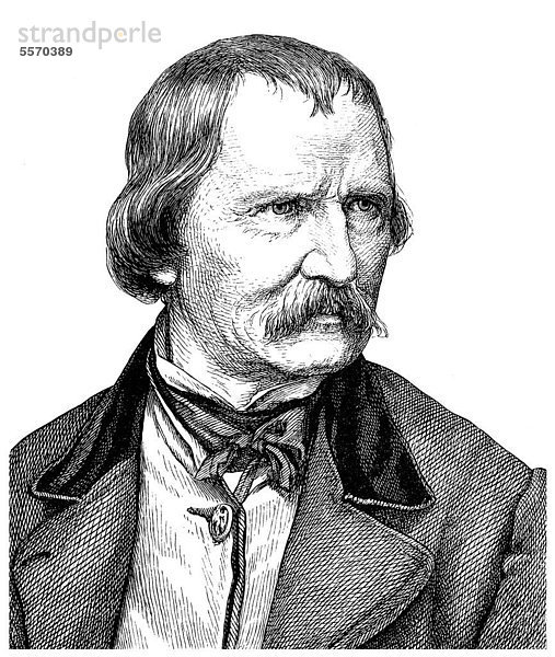 Historische Zeichnung aus dem 19. Jahrhundert  Portrait von Wilhelm von Kaulbach  1805 - 1874  ein deutscher Maler