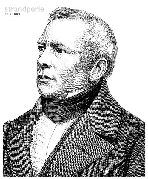 Historische Zeichnung aus dem 19. Jahrhundert  Portrait von Gustav Schwab  1792 -1850  ein deutscher Theologe und Schriftsteller