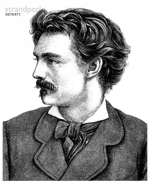 Historische Zeichnung aus dem 19. Jahrhundert  Portrait von Anselm Feuerbach  1829 - 1880  ein deutscher Maler