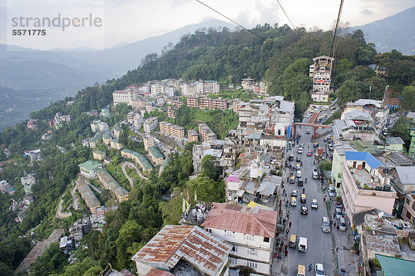 Großstadt Ansicht Himalaya Seilbahn Asien Indien Sikkim Südasien Mittlerer Osten