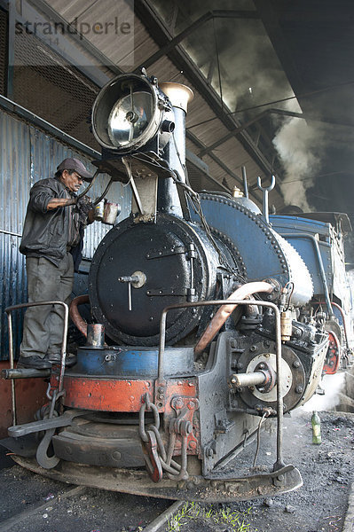 Historische Eisenbahn  Reparatur durch Arbeiter  Darjeeling Himalayan Railway  Darjilingbahn  Schmalspurbahn  Toy Train  UNESCO Weltkulturerbe  Darjeeling  Westbengalen  Indien  Südasien  Asien
