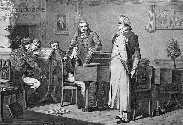Der junge Mendelsohn-Bartholdy bei Goethe  historischer Stich  1869