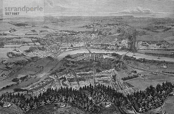 Der Schanzengürtel um Dresden  Sachsen  Deutschland  historischer Stich  1869