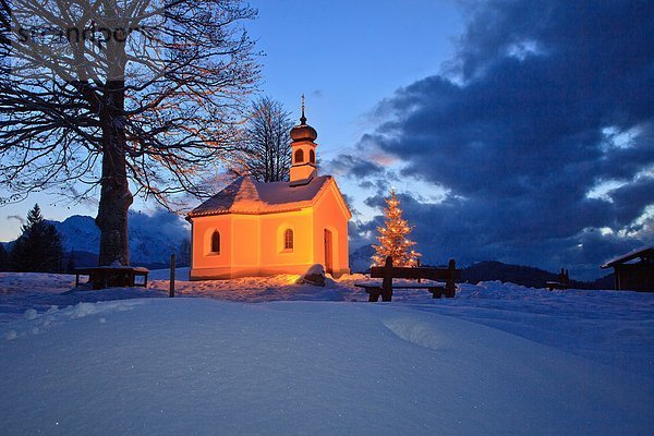 Weihnachtsbaum an einer Kapelle in Krün  Bayern  Deutschland