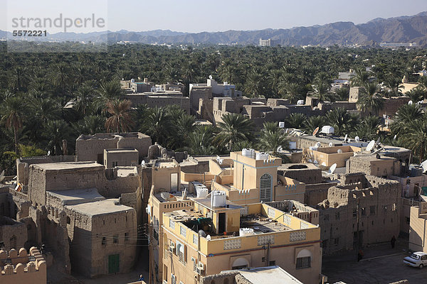 Blick auf die Oasenstadt Nizwa mit ihren Palmengärten  Oman  Arabische Halbinsel  Naher Osten