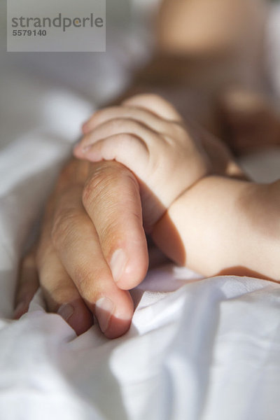 Säuglingshand mit Männerhand