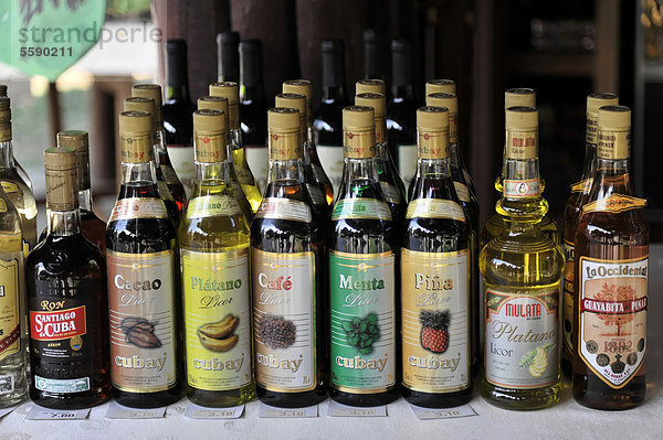 Rumflaschen und Likörflaschen  Vinales  Valle de Vinales  Provinz Pinar del Rio  Kuba  Große Antillen  Karibik  Mittelamerika  Amerika