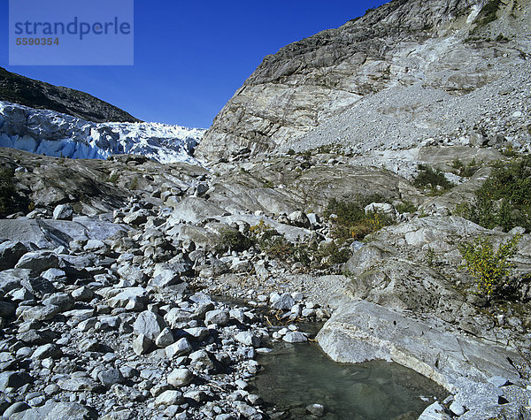 Landschaft am Nigardsbreen  einer Gletscherzunge des Jostedalsbreen  Sogn og Fjordane  Norwegen  Skandinavien  Europa