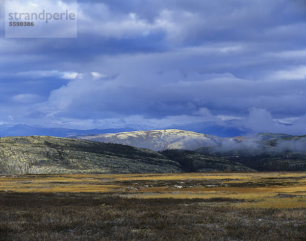 Fjelllandschaft und Wolken am frühen Morgen  bei MysusÊter  Mysuseter  Rondane Nationalpark  Norwegen  Skandinavien  Europa