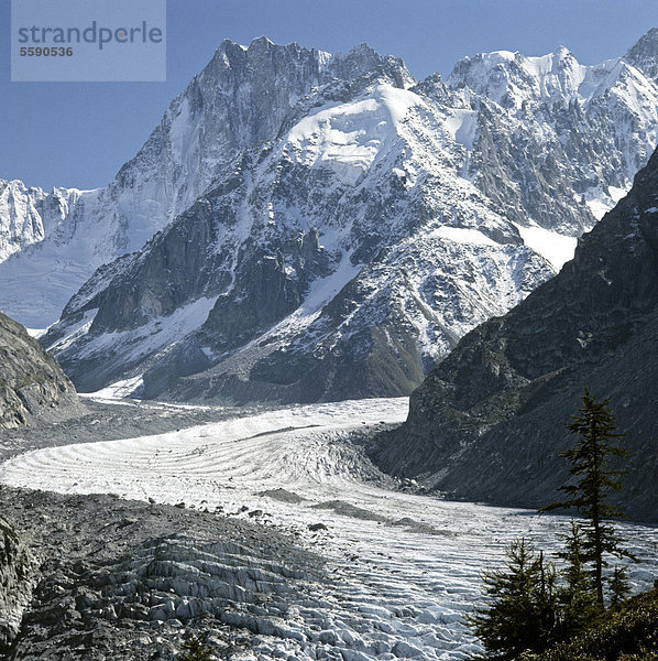 Mer de Glace bei Chamonix  Gletscher  Mont Blanc-Gruppe  Frankreich  Europa