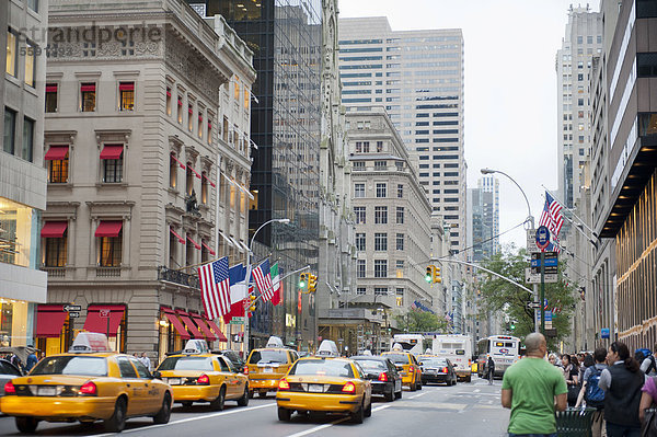 Verkehr in der Metropole  Yellow Cabs  gelbe Taxis in der 5th Avenue  Manhattan  New York City  New York  USA  Nordamerika  Amerika