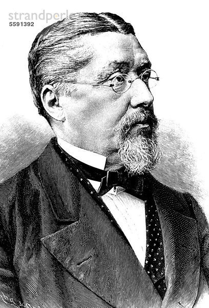 Joseph Victor von Scheffel  1826 - 1886  ein im 19. Jahrhundert viel gelesener deutscher Schriftsteller und Dichter  Autor von Erzählungen und Versepen sowie mehrerer bekannter Liedtexte  historischer Stich  1880