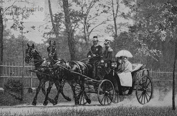 Kaiser Wilhelm und die Großherzogin von Baden im Park von Babelsberg  Potsdam  Deutschland  historischer Stich  1883