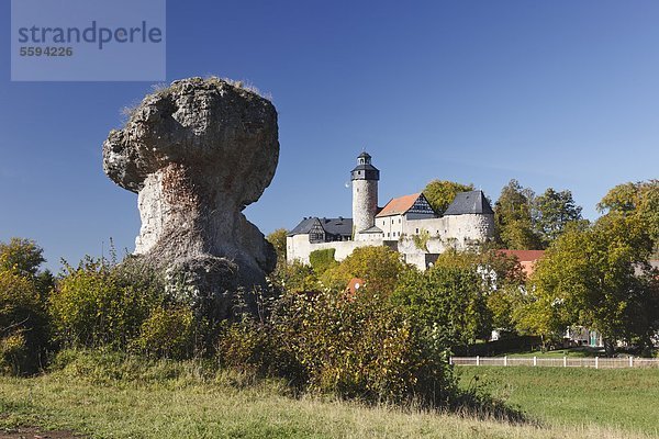 Deutschland  Bayern  Franken  Oberfranken  Fränkische Schweiz  Blick auf Felsformation mit Schloss Zwernitz
